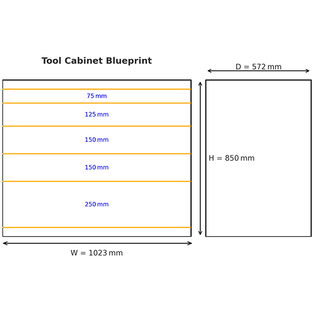 5 drawer tool cabinet blueprint